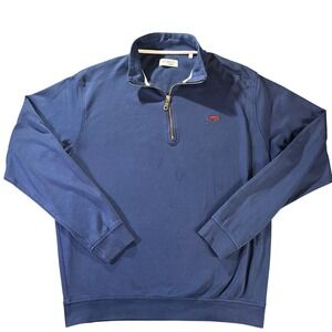 PERLIS Mens Blue 1/4 Zip Pullover‎ Sweatshirt Lobster Embroidered Size L Cotton